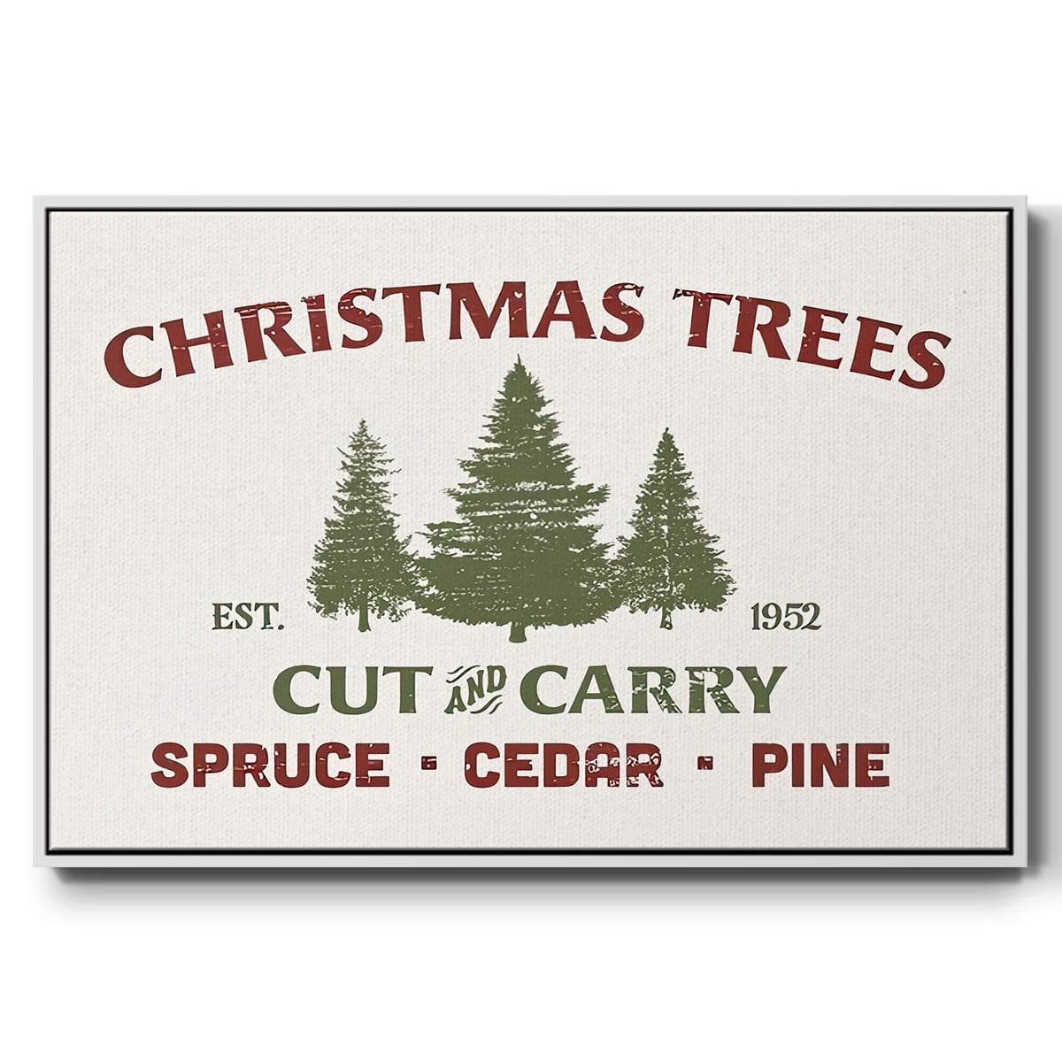 Christmas Farm Sign I - Framed Gallery Wrapped Holiday Canvas - 27 x 41 - White Frame