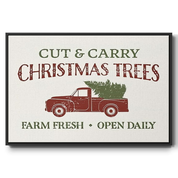 Christmas Farm Sign II - Framed Gallery Wrapped Holiday Canvas - 17 x 25 - Black Frame