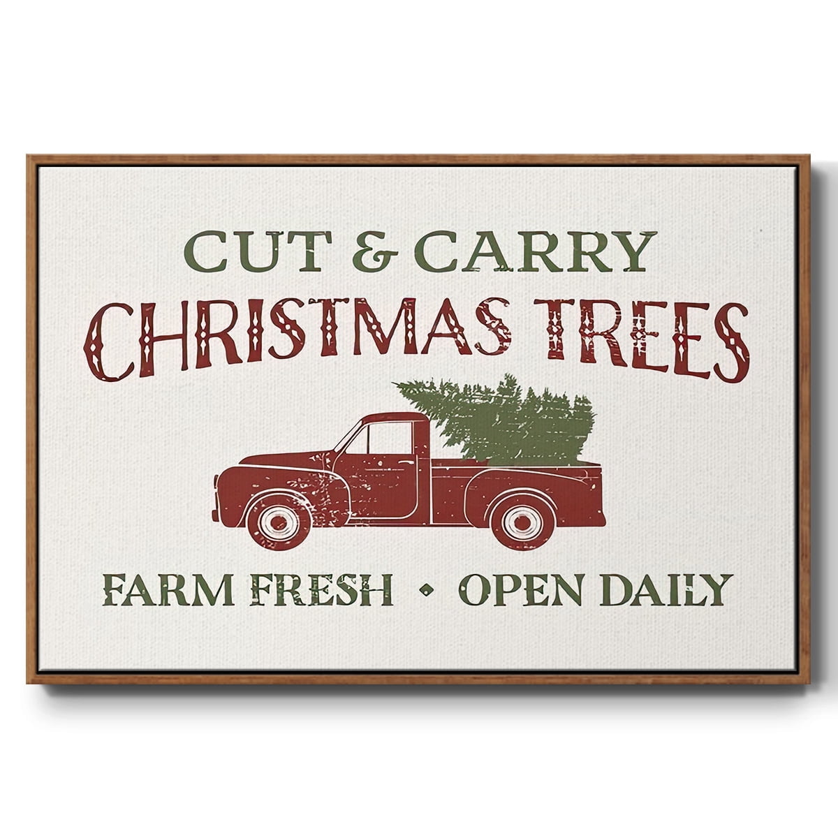 Christmas Farm Sign II - Framed Gallery Wrapped Holiday Canvas - 17 x 25 - Rosewood Frame