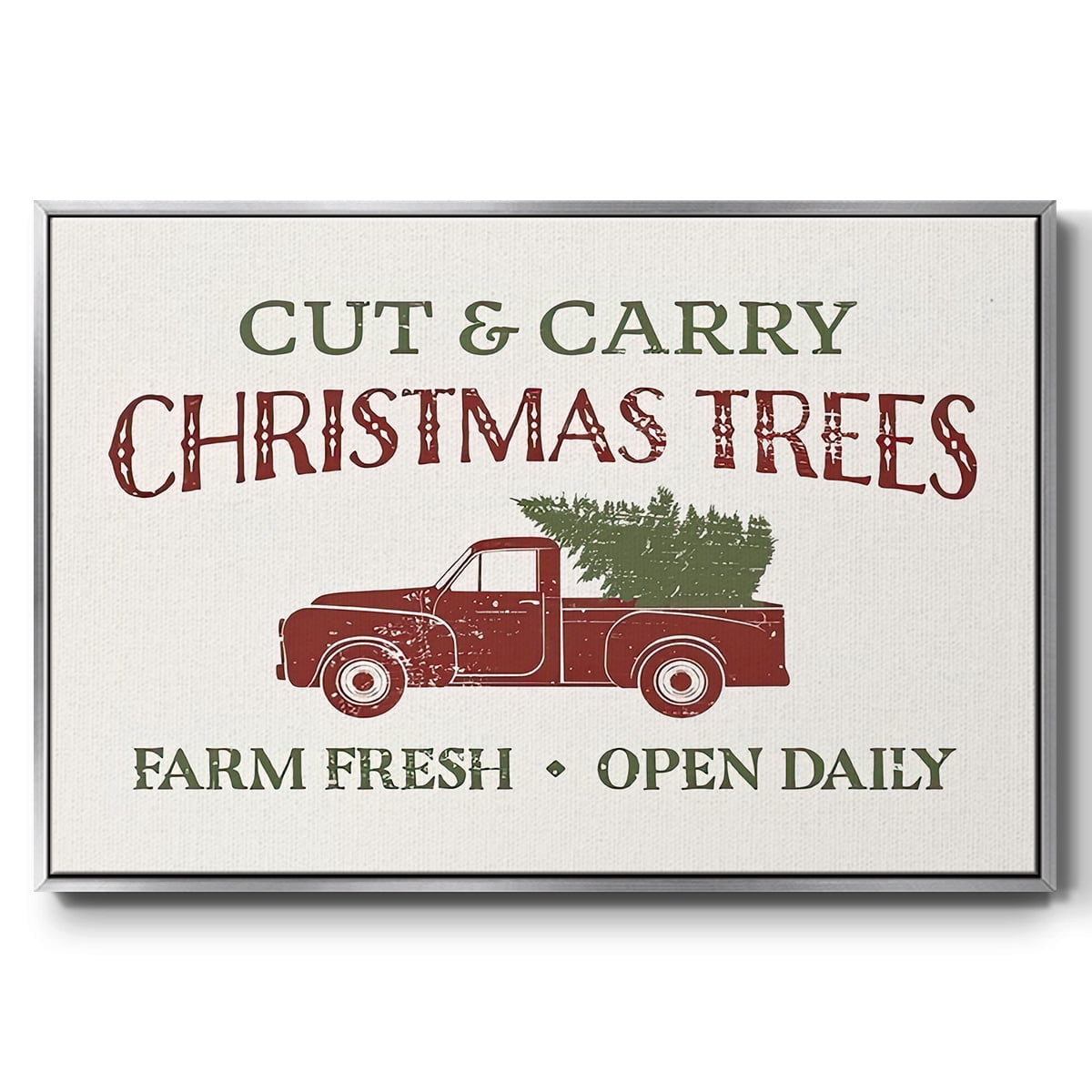 Christmas Farm Sign II - Framed Gallery Wrapped Holiday Canvas - 17 x 25 - Silver Frame