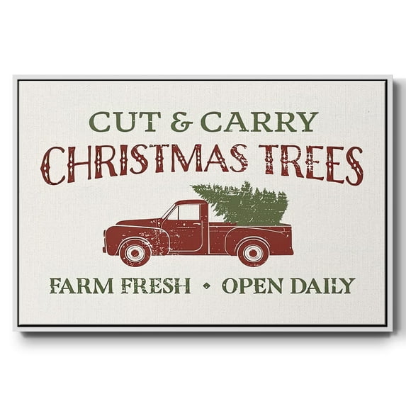 Christmas Farm Sign II - Framed Gallery Wrapped Holiday Canvas - 17 x 25 - White Frame