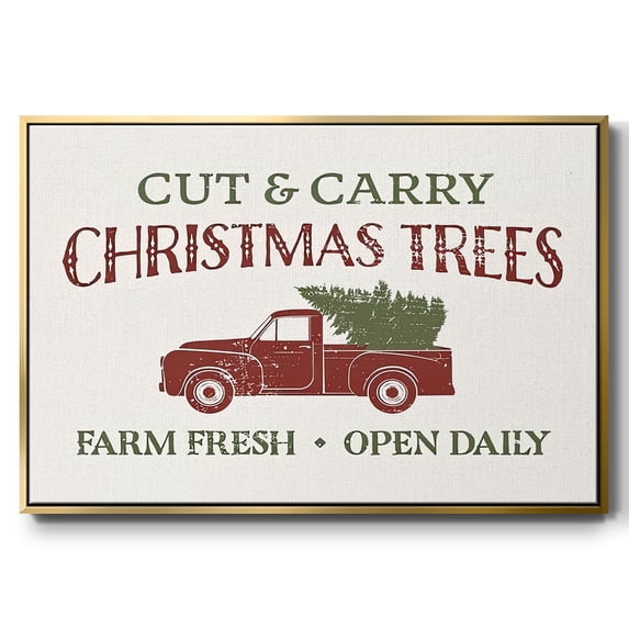 Christmas Farm Sign II - Framed Gallery Wrapped Holiday Canvas - 27 x 41 - Gold Frame