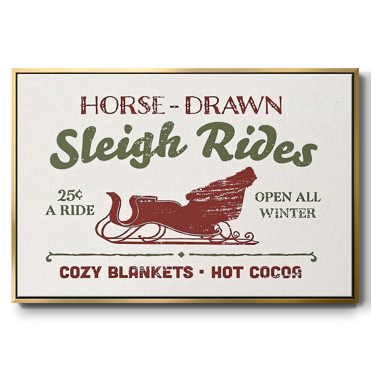 Christmas Farm Sign III - Framed Gallery Wrapped Holiday Canvas - 17 x 25 - Gold Frame