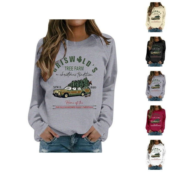 Christmas Farm Sweatshirts for Women 2025 Long Sleeve Crewneck Xmas Holiday Graphic Sweatshirt Pullover Tops