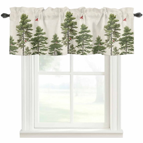 Christmas Farmhouse Short Window Curtain Valances, Winter Cardinal Pine ...