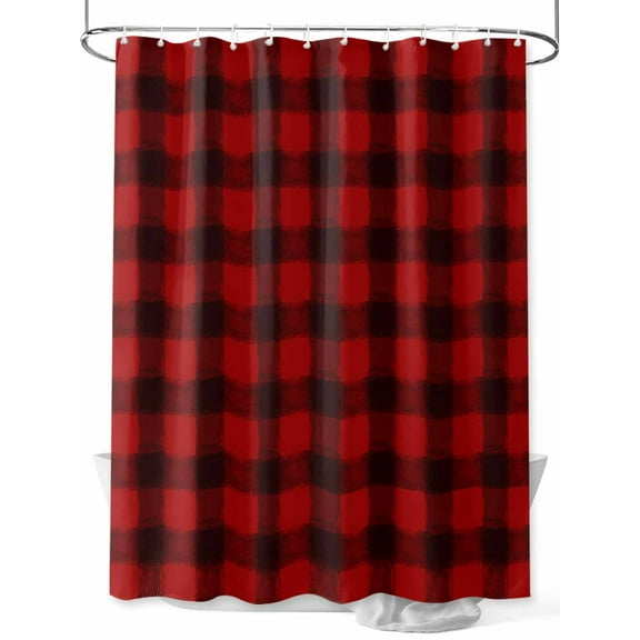 Christmas Farmhouse Shower Curtain Set ，Waterproof Fabric Shower Curtains Classical Red Black Buffalo Plaid Shower Curtains for Bathroom,Bathroom Decor 54x"78"