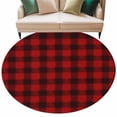 thumbnail image 1 of Christmas Farmhouse Washable Round Area Rug 8 ft, Classical Red Black Buffalo Plaid, Soft Non Slip Rugs Stain Repellent Indoor Felt Carpet for Living Dining Room Bedroom Home Office, 1 of 9