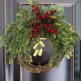 thumbnail image 1 of Christmas Farmhouse Wreath – 16" Rustic Grapevine Door Garland with Realistic Greenery, Pinecones, Red Berries & Gold Bells, Front Door Wall Hanging Holiday Décor for Home, Spring Seasonal Display, 1 of 8
