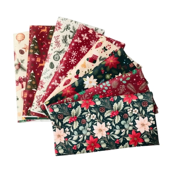 Christmas Fat Quarters Fabric Bundles 8-Pack with Festive Holiday Prints, 15.7 X 19.7 Inches Pre-Cut Pieces, Red and Green Floral Patterns for Quilting and Sewing Diy Projects