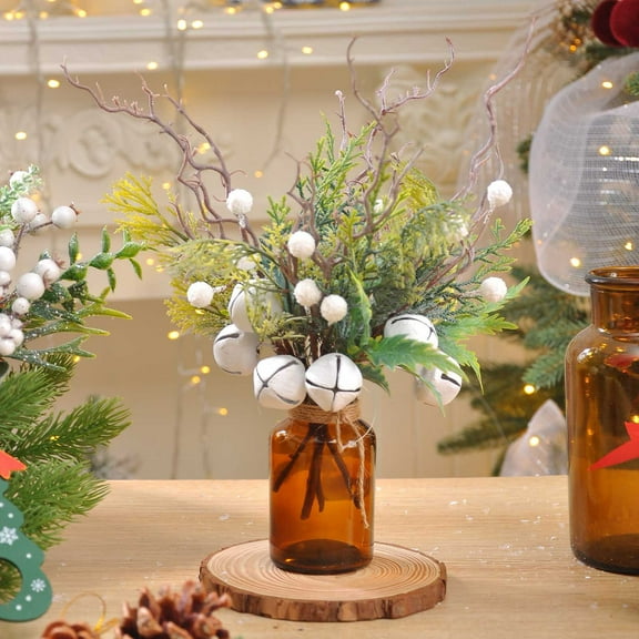 Christmas Faux Berry & White Fruit Floral Arrangement Artificial Greenery Stems for Holiday Table Centerpiece Home Office Party Decorations Gift Box