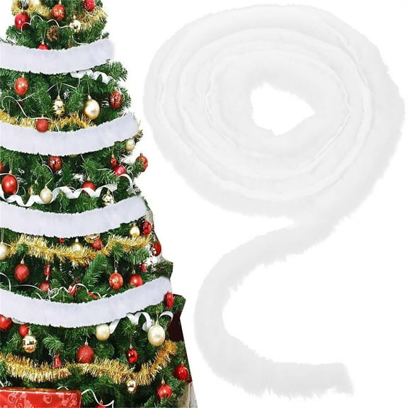 Christmas Faux Fur Ribbon Trim,Happon 19ft 1.97inch Wide Winter Xmas Tree Winding Garland,Artificial Furry Stripe Accessory Holiday Faux Fur Fabric Roll Garland for Xmas Party Sewing Costume Trimming