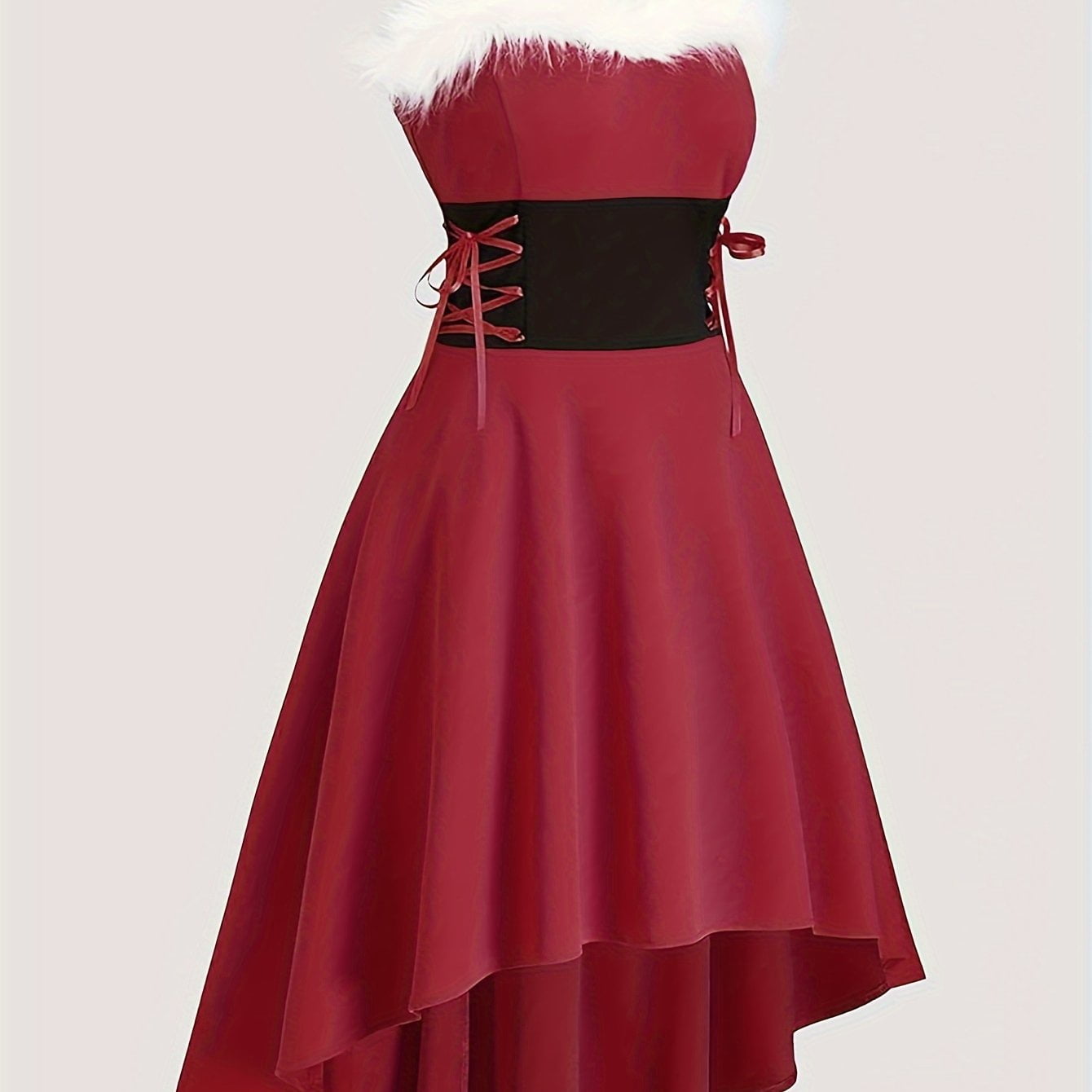 Christmas Faux Fur Trim Cami Dress Lace Up Highlow Backless Dress — free download