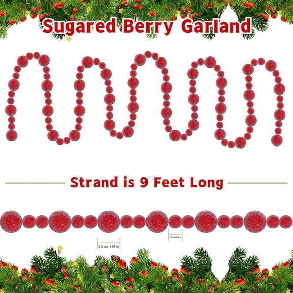 Christmas Faux Red Berry Garland, 275cm Hangable Artificial Berry String, Frosted Realistic Foam Berry for Christmas Tree, Door Window, Patio Yard Wedding Holiday Home Decoration(k)