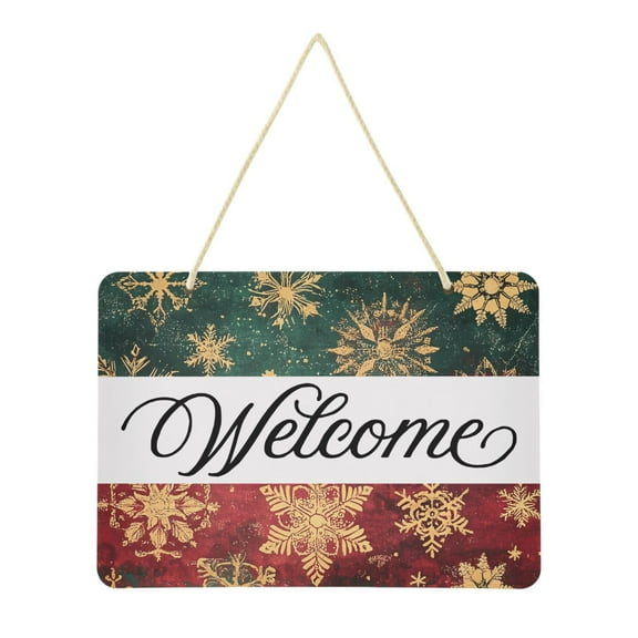 Christmas Featuring Snowflakes Welcome Sign Front Door PVC 14x10 inch Hanger Hello Sign Farmhouse Wall Porch Home Outside Decor