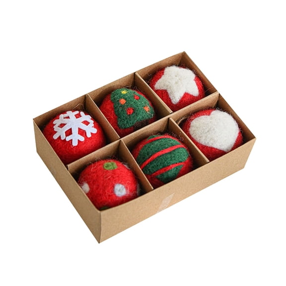 Christmas Felt Ball Ornaments 6PCS - Non-Fading Wool Hanging Decor for Tree, Living Room & Housewarming