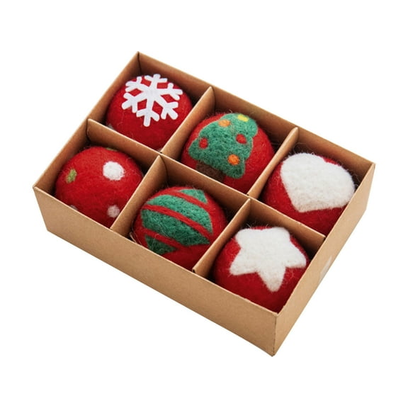 Christmas Felt Balls Red Green White 6pc 2cm 1.96" DIY Felted Pom Pom Garland Wool Balls Christmas Ornaments