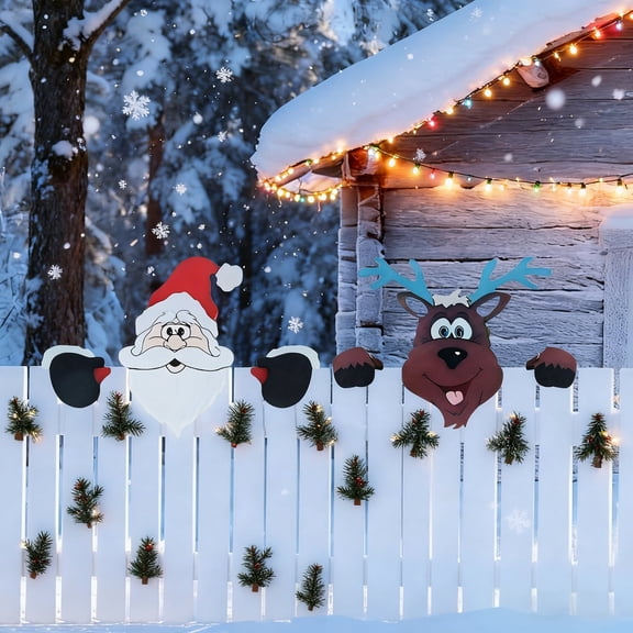 Christmas Fence Decor 2Pack Santa Reindeer Metal Art, Outdoor Yard Ornament for Garden, Patio, Pathway, Holiday & Christmas Decorations