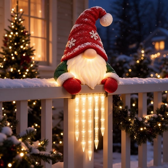 Christmas Fence Icicle Lights, Resin Santa LED Icicle Railing Light ...