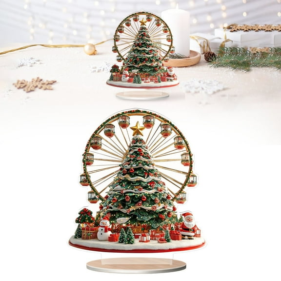 Christmas Ferris Wheel Decor,Acrylic Christmas Tree Decor,2D Desktop Ferris Wheel Decor,Christmas Scene Ornament,Family Holiday Christmas Decorations for Living Bedroom Table Bookshelf(G)