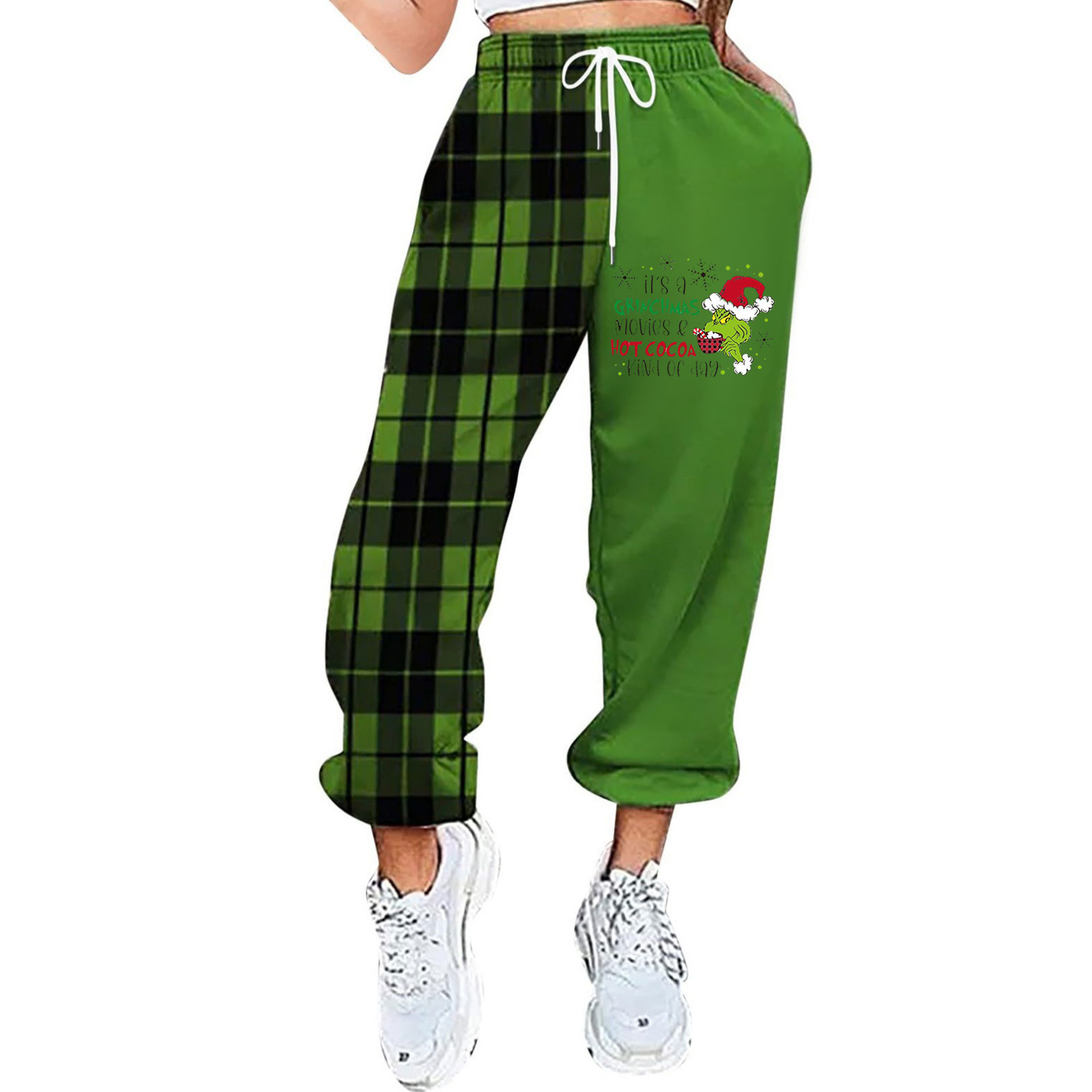 Christmas Festival Grinch Pants Women's Christmas Plaid Jogger Pants ...