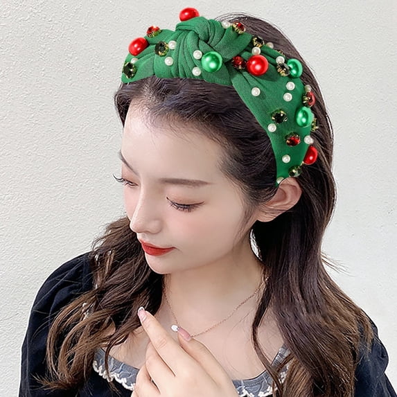 Christmas Festival Headband for Women Wide Turban Style Holiday Hair Accessory Decorative Hairband