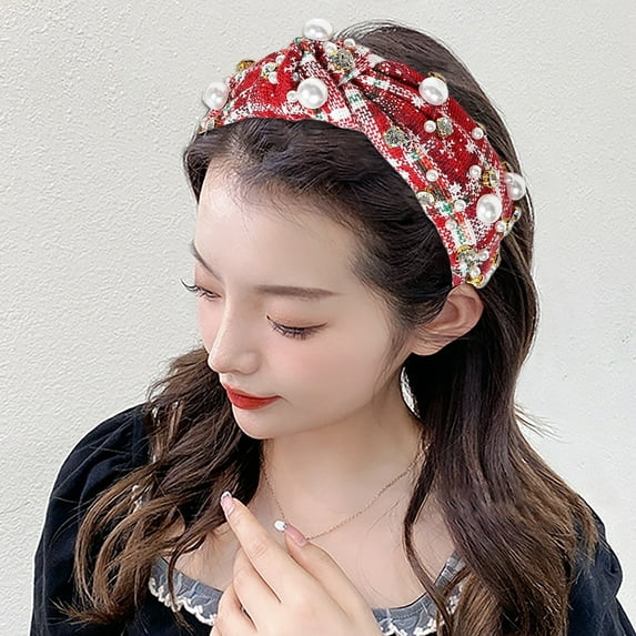 Christmas Festival Headband for Women Wide Turban Style Holiday Hair Accessory Decorative Hairband