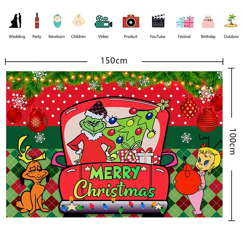 Christmas Festive Arrangement Banner Tapestry Grinch Backdrop Party Decoration Supplies 