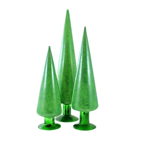 Christmas Festive Green Trees Glass Set Of Three Easter Spring Green3