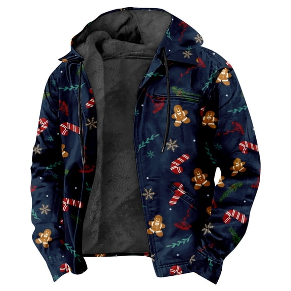 Christmas Festive Warm Holiday Outerwear Unisex Long Sleeve Hooded Jacket Parkas Women Men Winter Coat