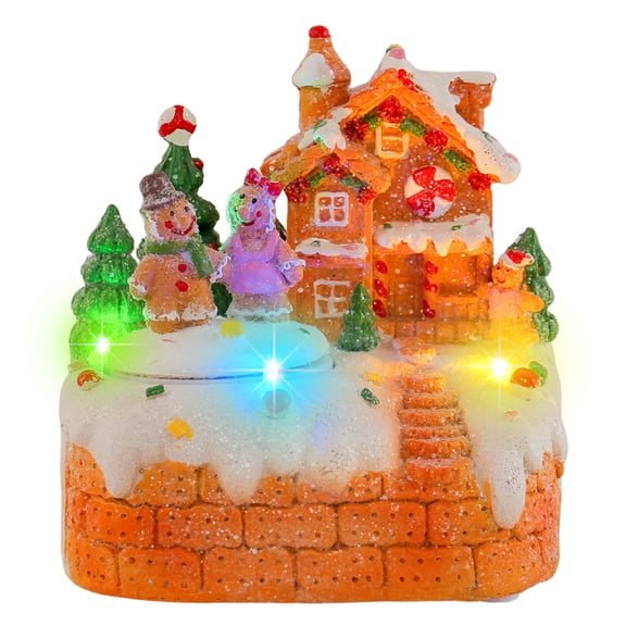 Christmas Festives Rotating Gingerbreads Musical Resins Ornament with LED Light for Holiday Homes Tabletop DecorS