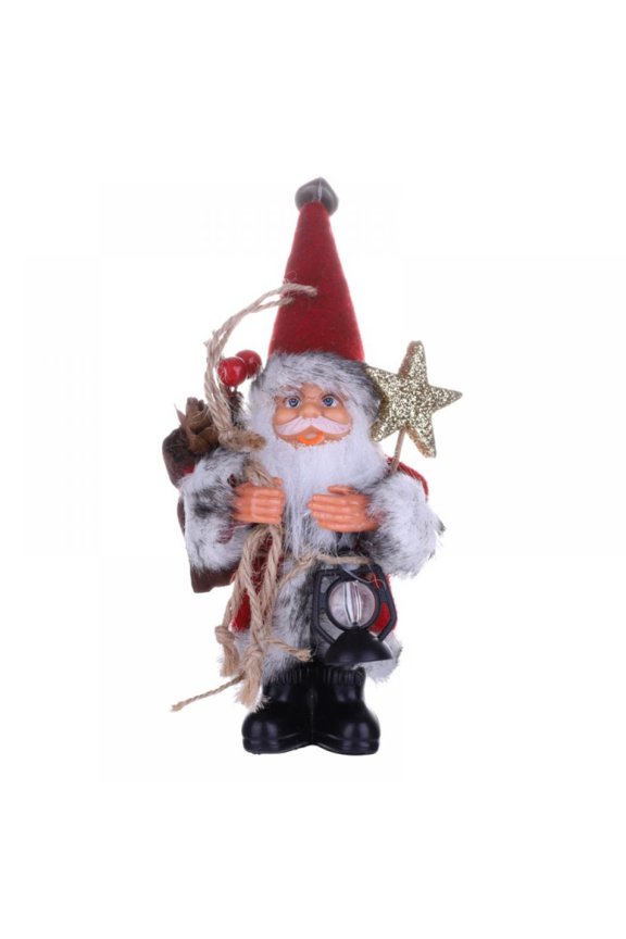 Christmas Figure Standing Plush Santa Claus, with Kerosene Lamp - Home Decor Ornaments - Holiday Decorations