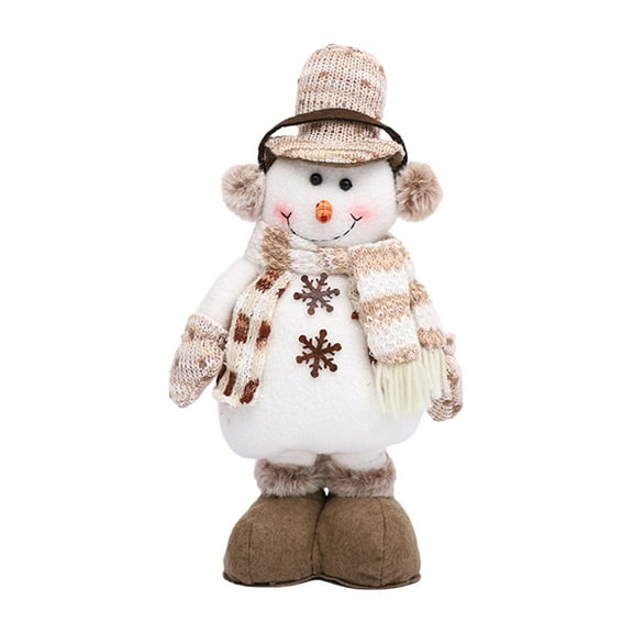 Christmas Figurine Decoration, Santa Claus Snowman Reindeer, Adjustable Height Holiday Gnome Doll, Plush Fabric Tabletop Ornament, Stretchable Legs, Beige Cloth Material, 16.5 Inch Tall