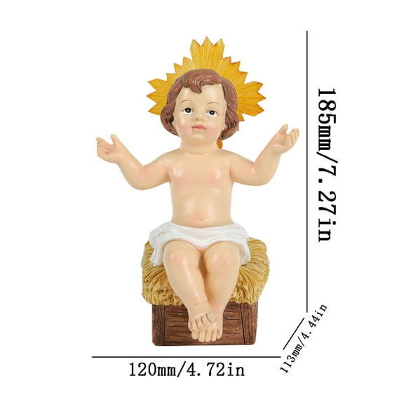 Christmas Figurine - Resin Baby Jesus Statues with Halo & Manger,Religious Christmas Decorations for Home,Nativity Scene Ornaments,Holy Infant Resin Statue,Religious Gift for Worship,7.2in