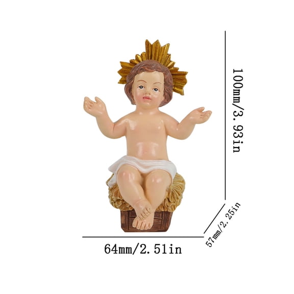 ‌Christmas Figurine - Resin Baby Jesus Statues with Halo & Manger,Religious Christmas Decorations for Home,Nativity Scene Ornaments,Holy Infant Resin Statue,Religious Gift for Worship，3.9in