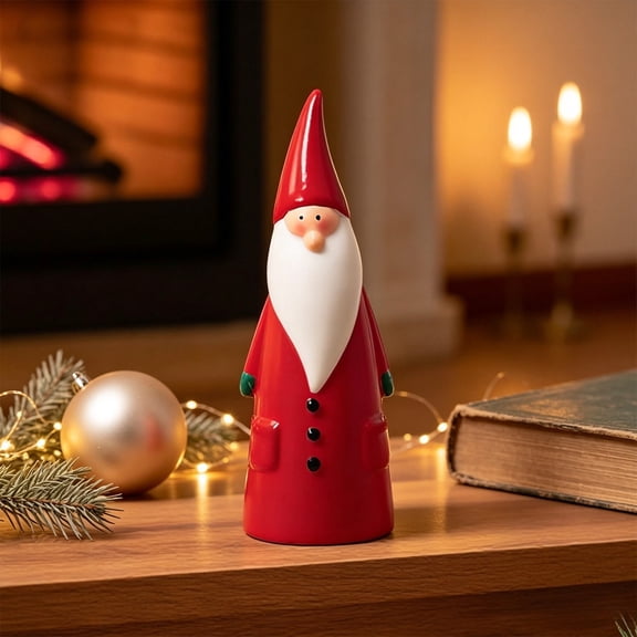 Christmas Figurine, Tall Santa Claus Figurine, Slender Cone-shaped Santa with Long Beard, Vinyl Minimalist Red and White Holiday Statue for Mantel Shelf Console or Windowsill