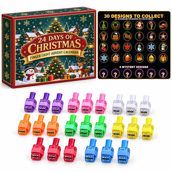 Christmas Finger Light Advent Calendar 2026, 24 Days Countdown Blind Box with Projector Finger Lights, Xmas Party Favor Toy Gift for Kids 24CM