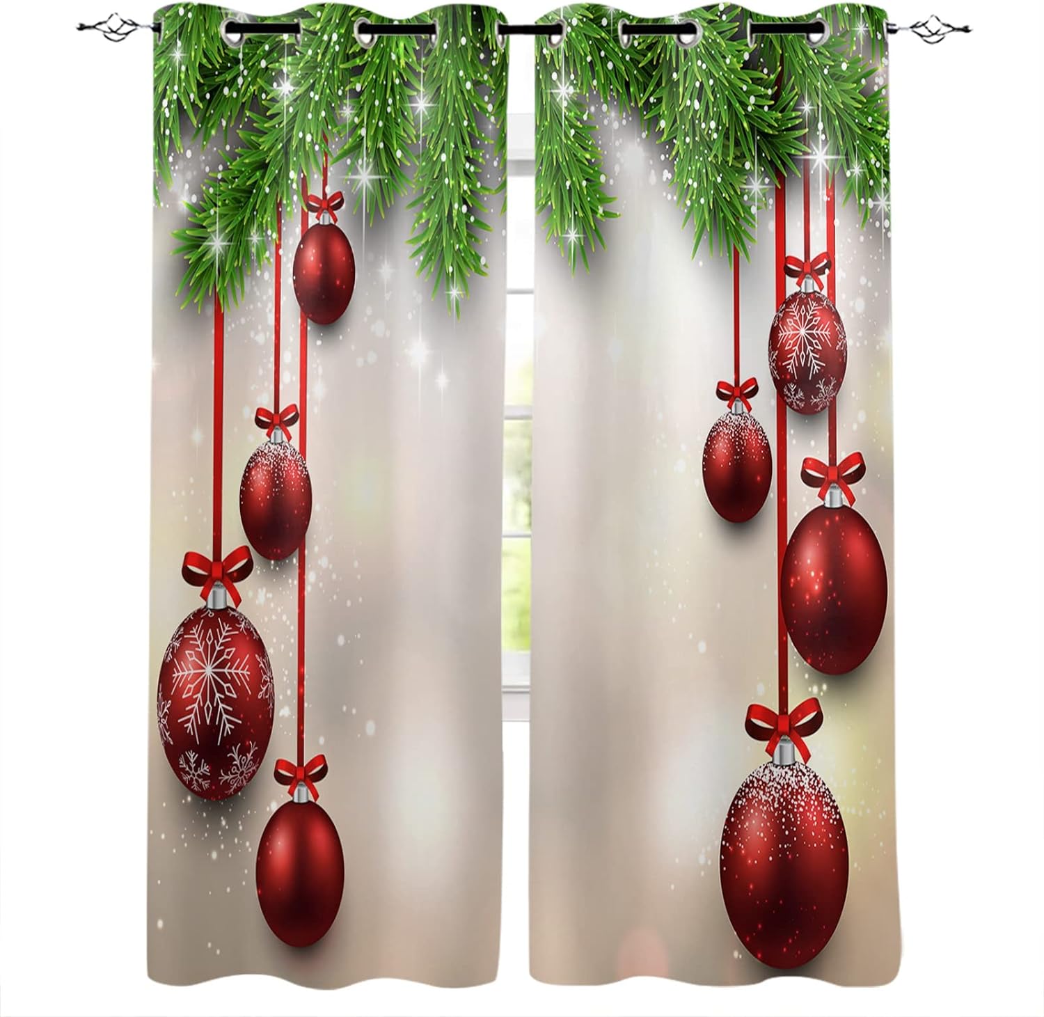 Ball Window Room Christmas Fir Ball Window Curtains for Living Room,Soft Polyester ...