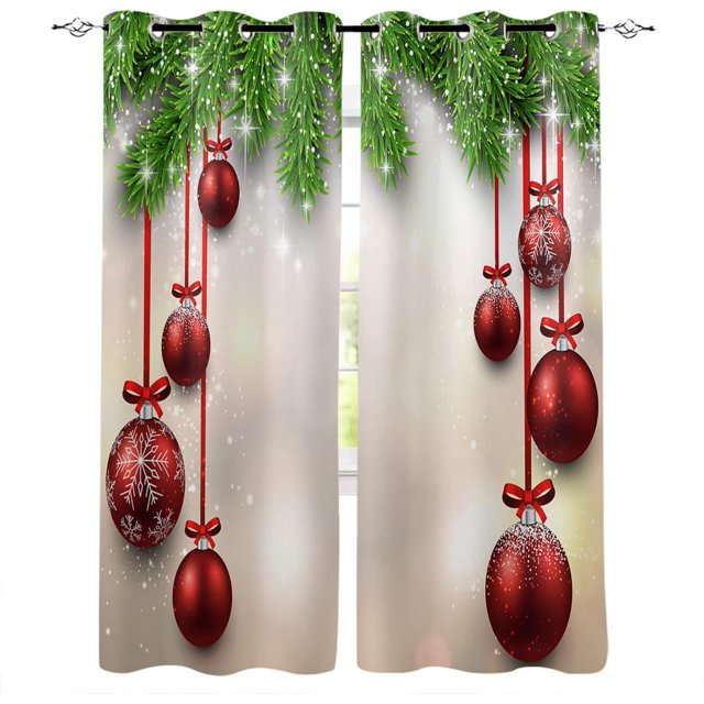 Christmas Fir Ball Window Curtains for Living Room,Soft Polyester