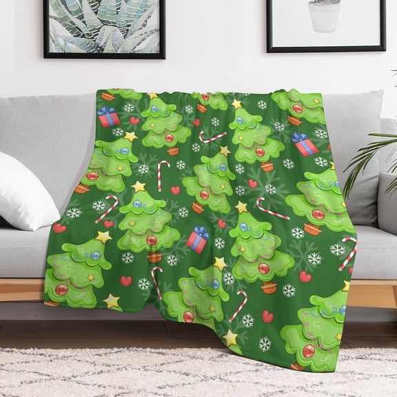 Christmas Fir Tree Soft Throw Blanket Candy Cane Lightweight Flannel Plush Fuzzy Blankets Gift for Women Kids Boys Teens 50X60 in
