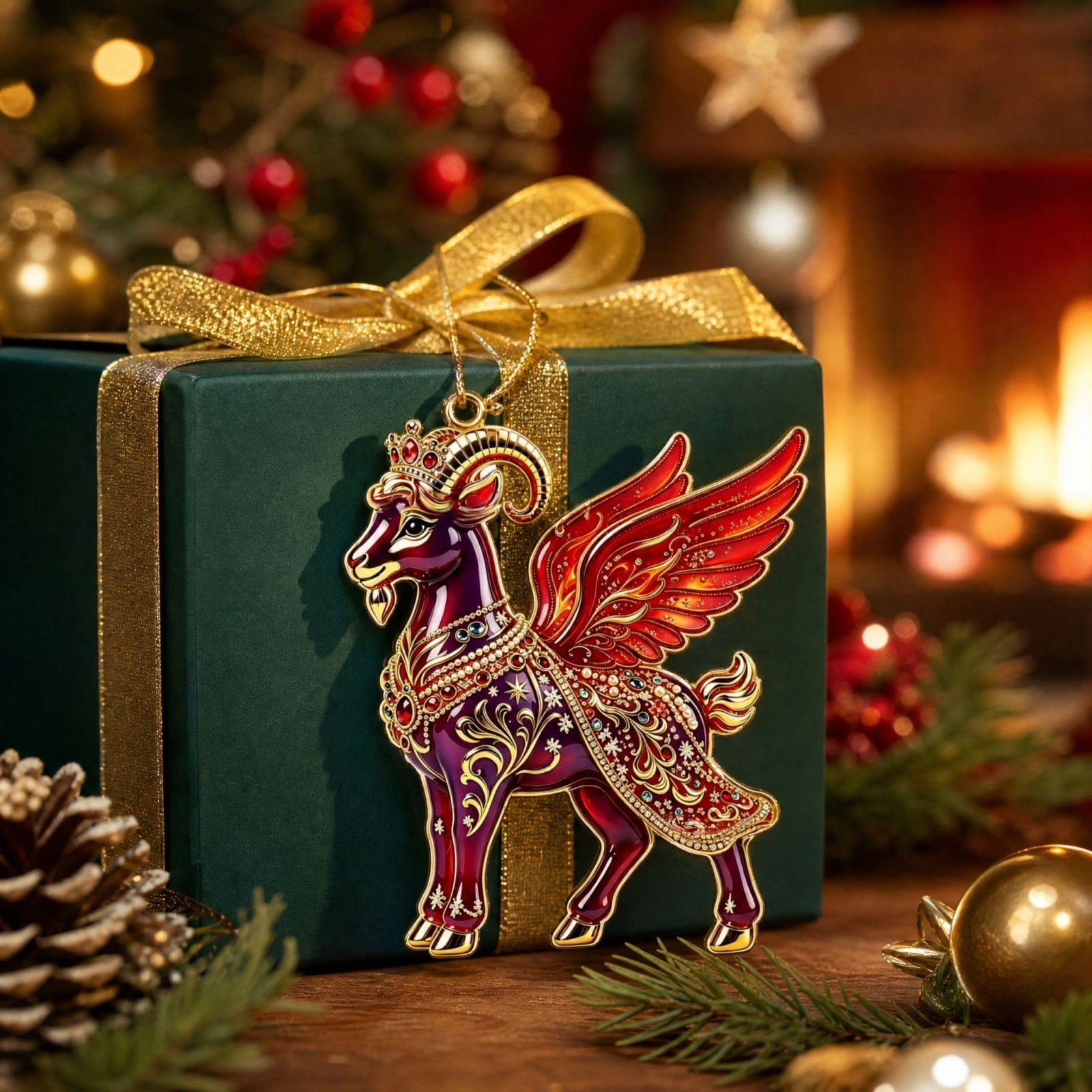 Rustic Goat Christmas Fire Goat Hanging Accent for Christmas Tree, Printed 2D ...