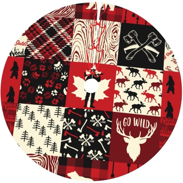 Christmas Firefighter Wild Bear Deer Buffalo Check Plaid 36 Inch