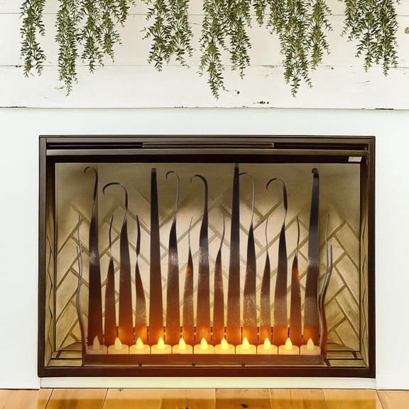 Christmas Fireplace Candle Holder for Inside Fireplace Metal Flame Tea Light Holder 1.8 x 12.6 x 15.8 in Floor Candelabra Centerpiece Festive Cozy Home Decor Winter Xmas Wedding Party Favor