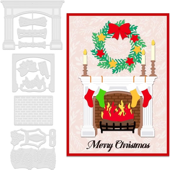 Christmas Fireplace Cutting Dies Merry Christmas Die Cutting Template Christmas Stockings Mental Cutting Dies Christmas Wreath Die Cuts for Card Making DIY Scrapbooking DIY