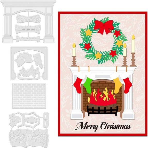 Christmas Fireplace Cutting Dies Merry Christmas Die Cutting Template Christmas Stockings Mental Cutting Dies Christmas Wreath Die Cuts for Card Making DIY Scrapbooking DIY