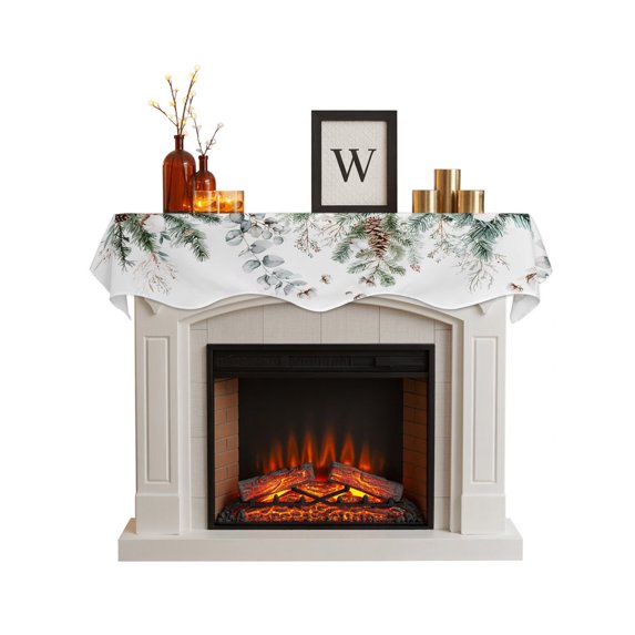 Christmas Fireplace Mantel Scarf Cover 90"Wx17"L,Fireplace Mantel Shelf Top Runner,Pinecone Eucalyptus Leaves Xmas Botanical Mantle Dresser Scarves Table Runner for Holiday Party Living Room Decor