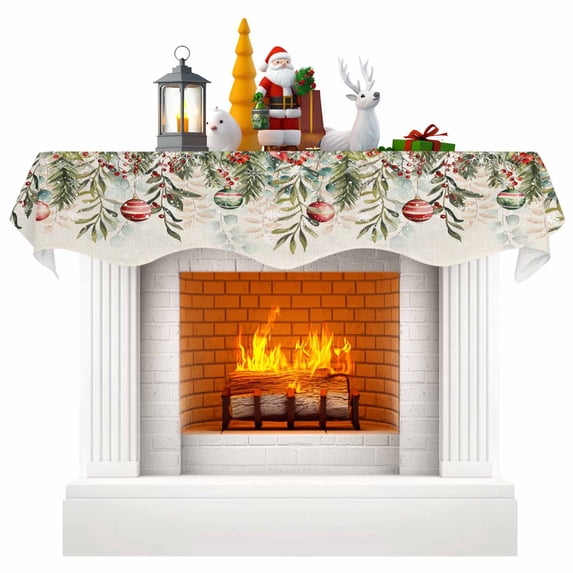 Christmas Fireplace Mantel Scarf Table Runner, Xmas Balls Poinsettia ...