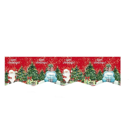 Christmas Fireplace Mantle Banner, Holiday Decor, Festive Christmas Background Fabric, Reusable Wavy Edge Fabric with Santa Claus Snowman Tree Patterns