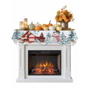 Christmas Fireplace Mantle Scarf Winter Snowman Christmas Tree Farmhouse Snow Scene Mantel Cover Runner Fireplace Cloth for Holiday Party Home Living Room Decor 60 x 17 Inch