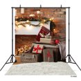 Christmas Fireplace Present Carpet Vinyl Photography Background for