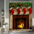 thumbnail image 1 of Christmas Fireplace Shower Curtain Red Christmas Stocking Green Plants Flame Fire Shower Curtains for Thanksgiving New Year Home Fabric Polyester Waterproof with Hooks 72x84 Inches, 1 of 6